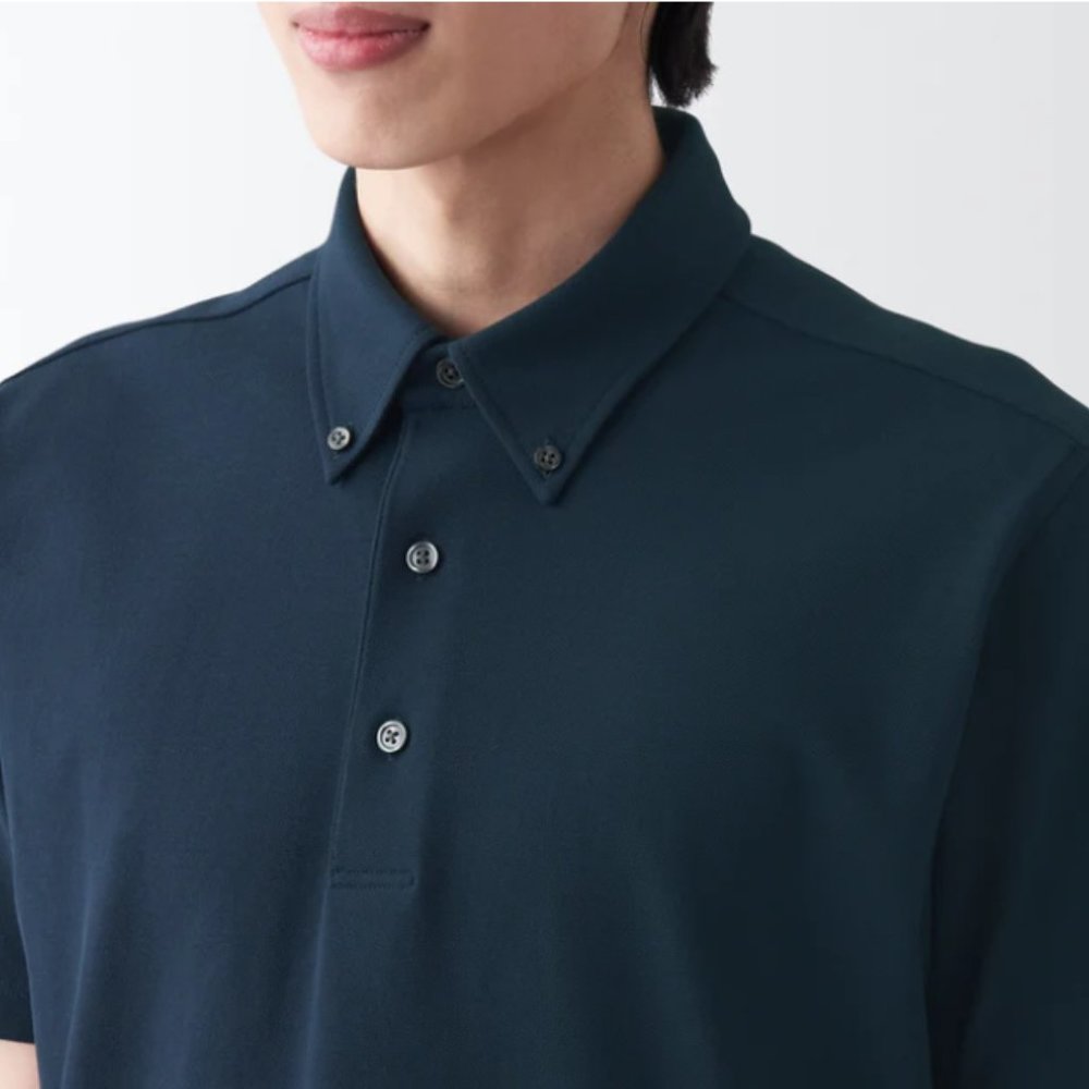 MUJI Men's Cool Touch Pique Button Down Polo Shirt M
